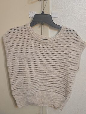 Light Cream Open-Knit Short Sleeve Sweater Top